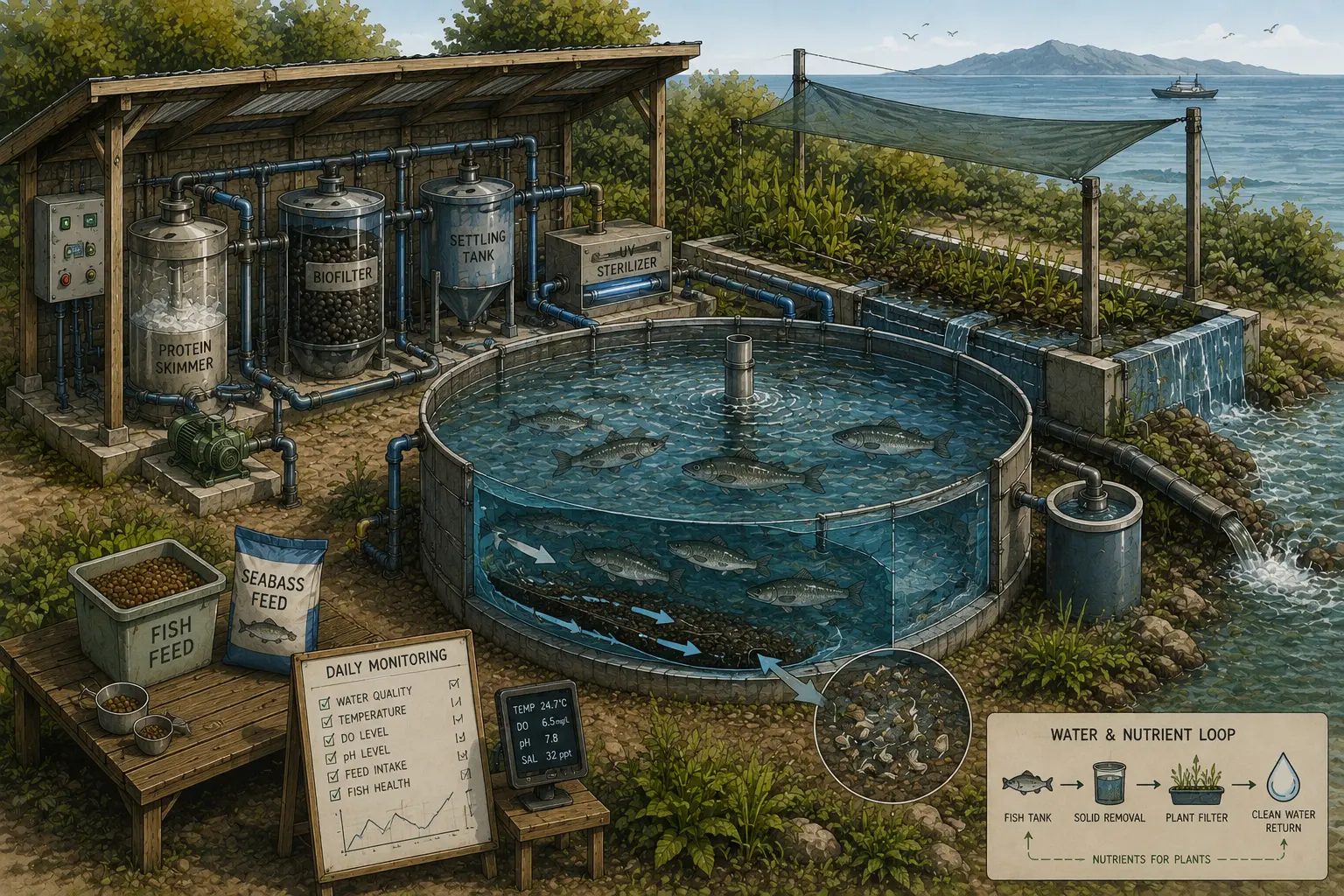 Marine seabass aquaculture prototype detail